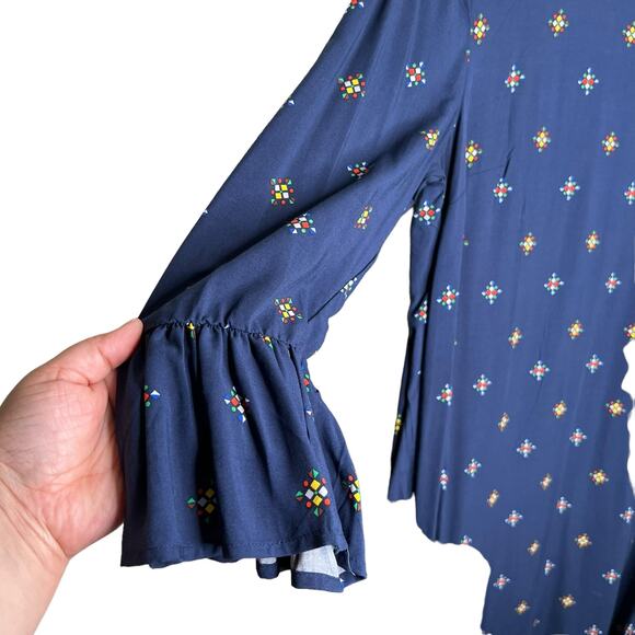 Old Navy Womens Medium Long Bell Sleeve Woven Shift Navy Georgetown Dress - Picture 4 of 9